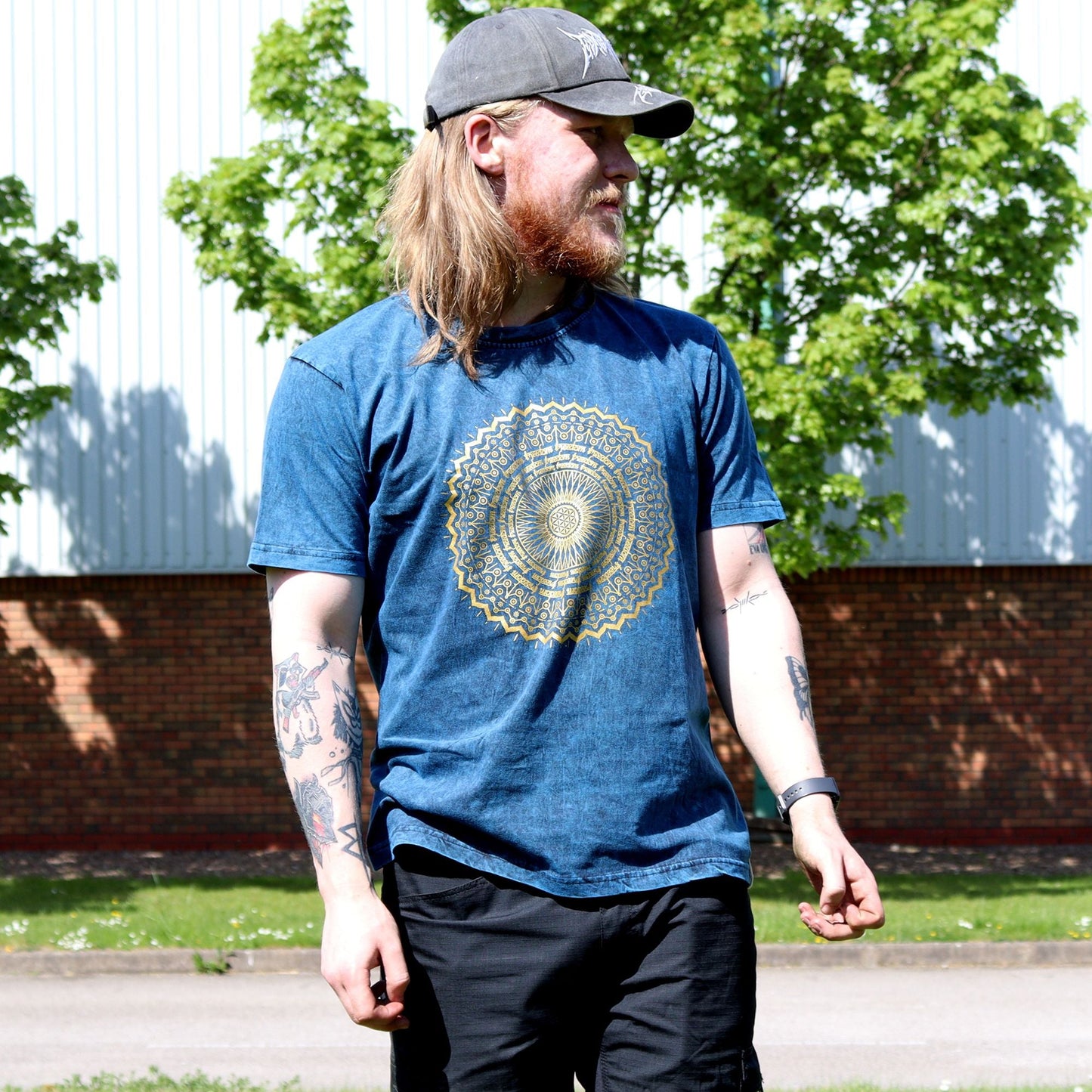 Polished Large Stone Washed T-Shirt - Mandala - Blue featuring natural patterning and unique variations - Luna Panther