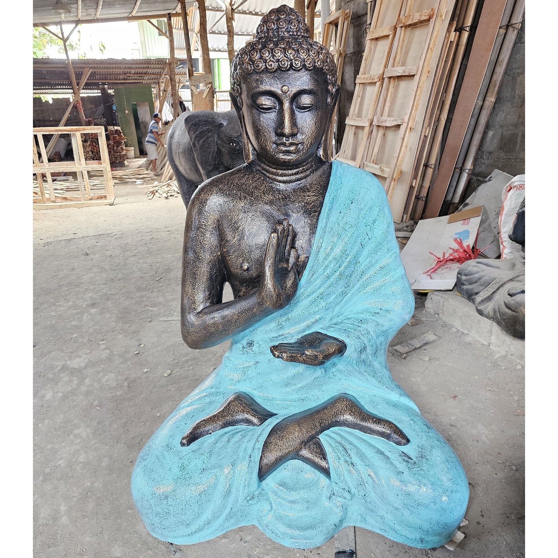 Polished Large Turquoise & Stone Buddha Meditation in Stupa - 1.5m featuring natural patterning and unique variations - Luna Panther