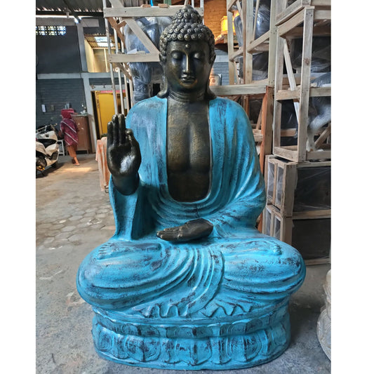 Polished Large Turquoise & Stone Buddha Teaching on Lotus - 2m featuring natural patterning and unique variations - Luna Panther