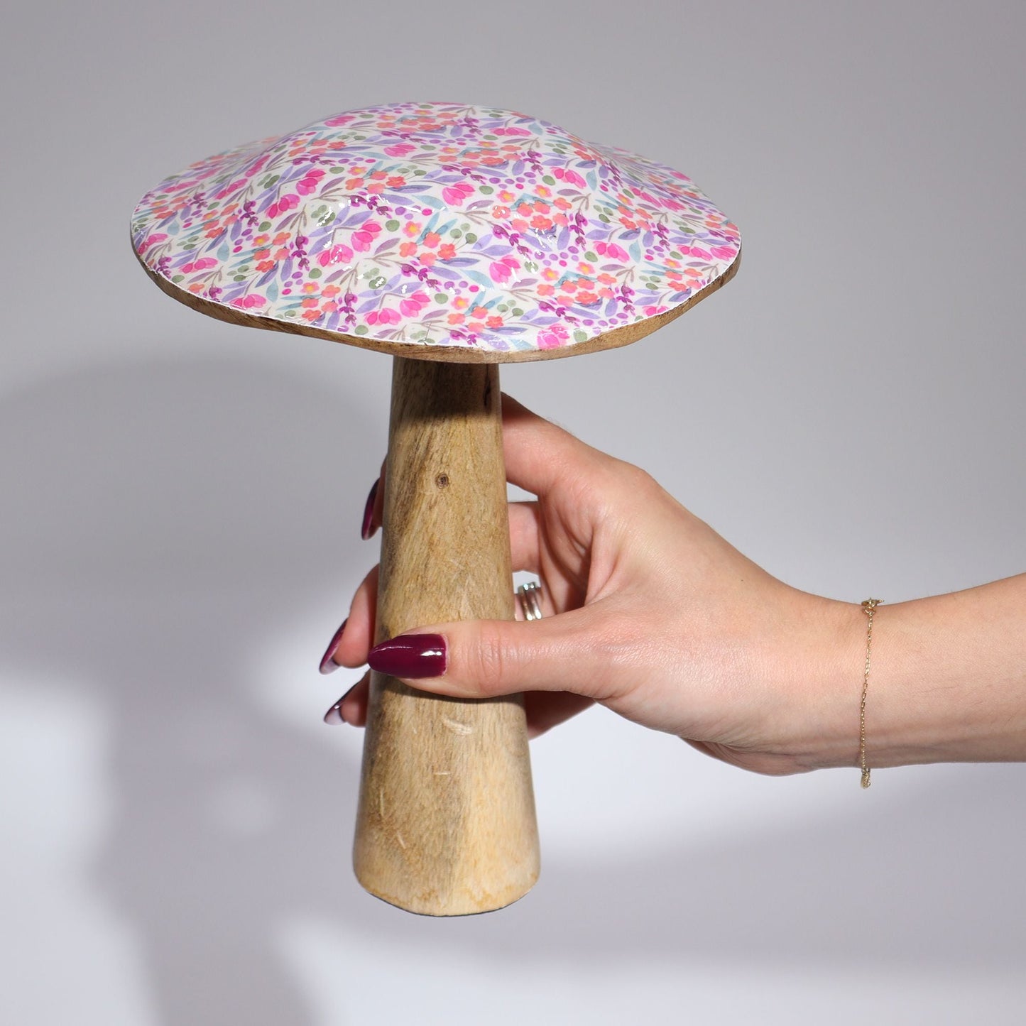 Large Wooden Mushroom - Pretty Floral - Luna Panther