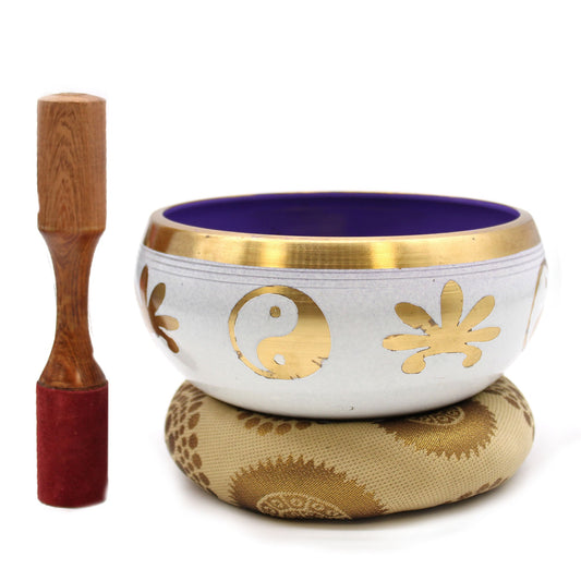 Polished Positivefaithhopelove DS large Ying & Yang Singing Bowl Set- White/Purple 14cm featuring natural patterning and unique variations - Luna Panther
