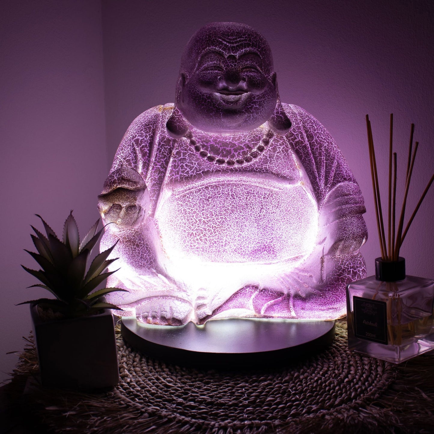 Laughing Buddha Lamp Lavender Crackle - Round Stand - Luna Panther