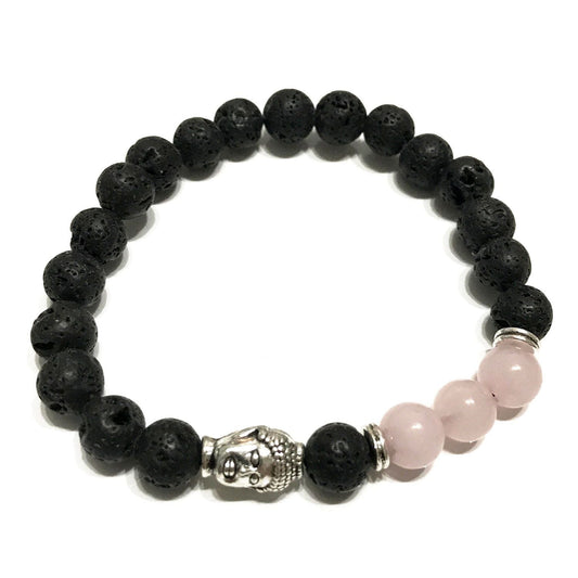 Lava Stone Bracelet - Buddha Rose Quartz - Luna Panther