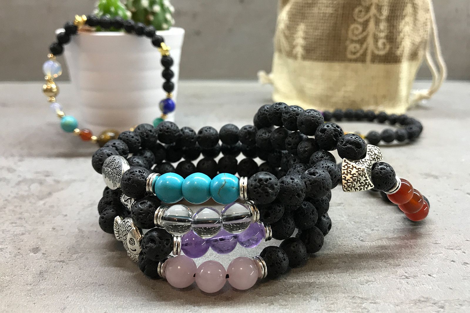 Lava Stone Bracelet - Fish Amethyst - Luna Panther