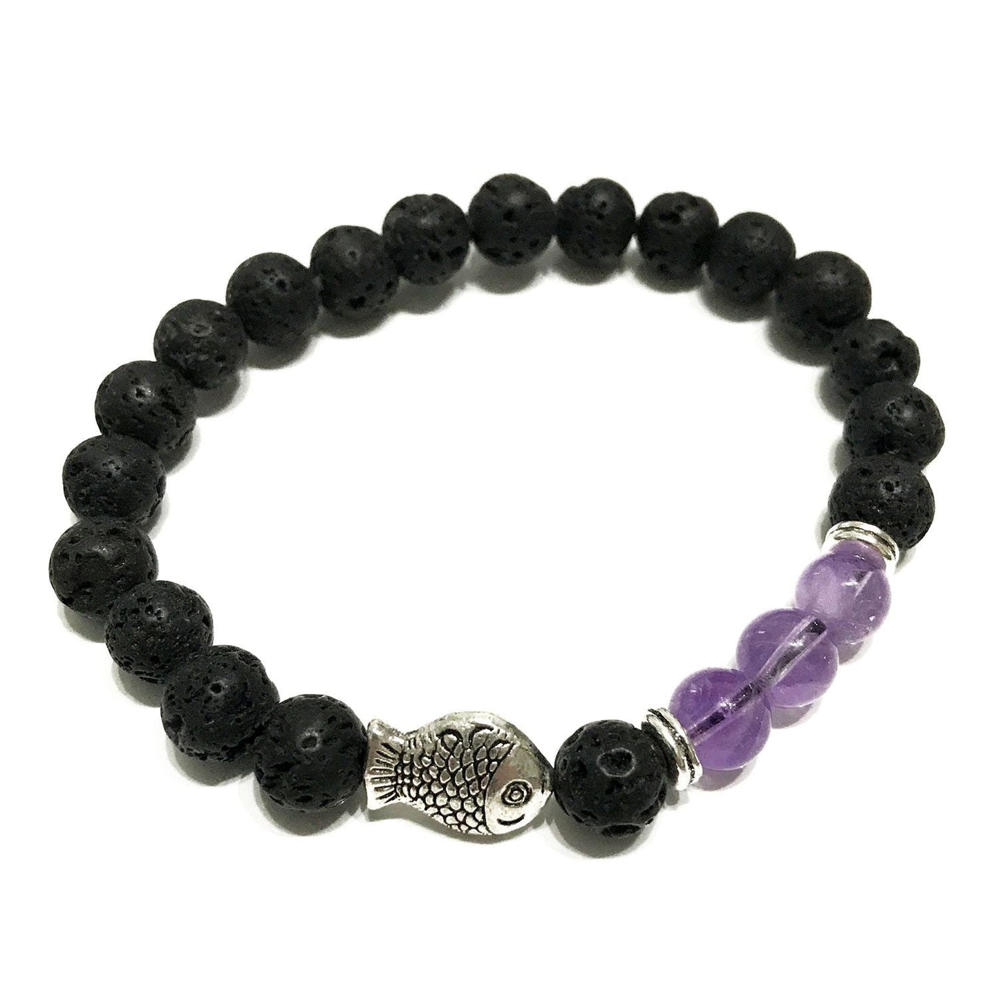Lava Stone Bracelet - Fish Amethyst - Luna Panther