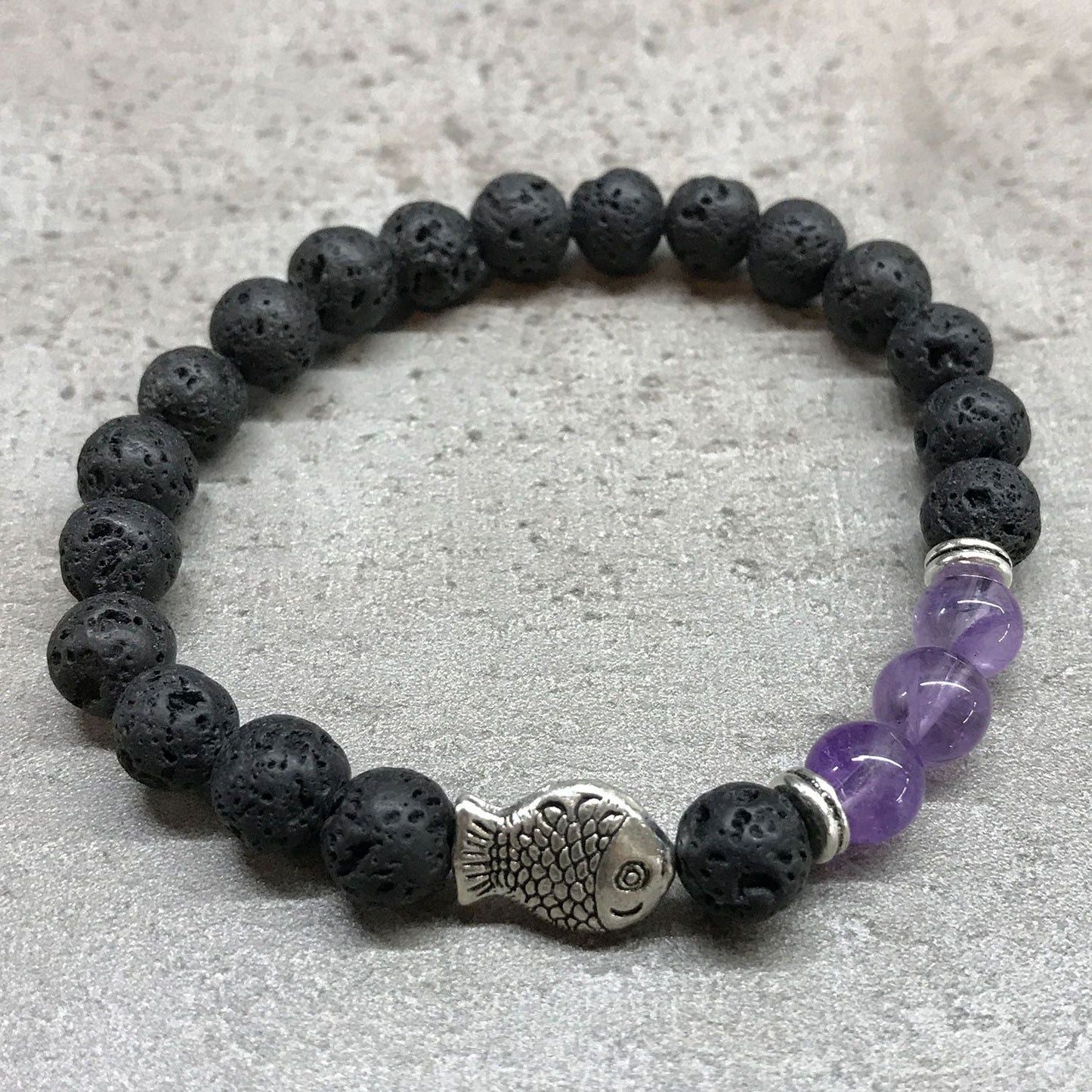 Lava Stone Bracelet - Fish Amethyst - Luna Panther