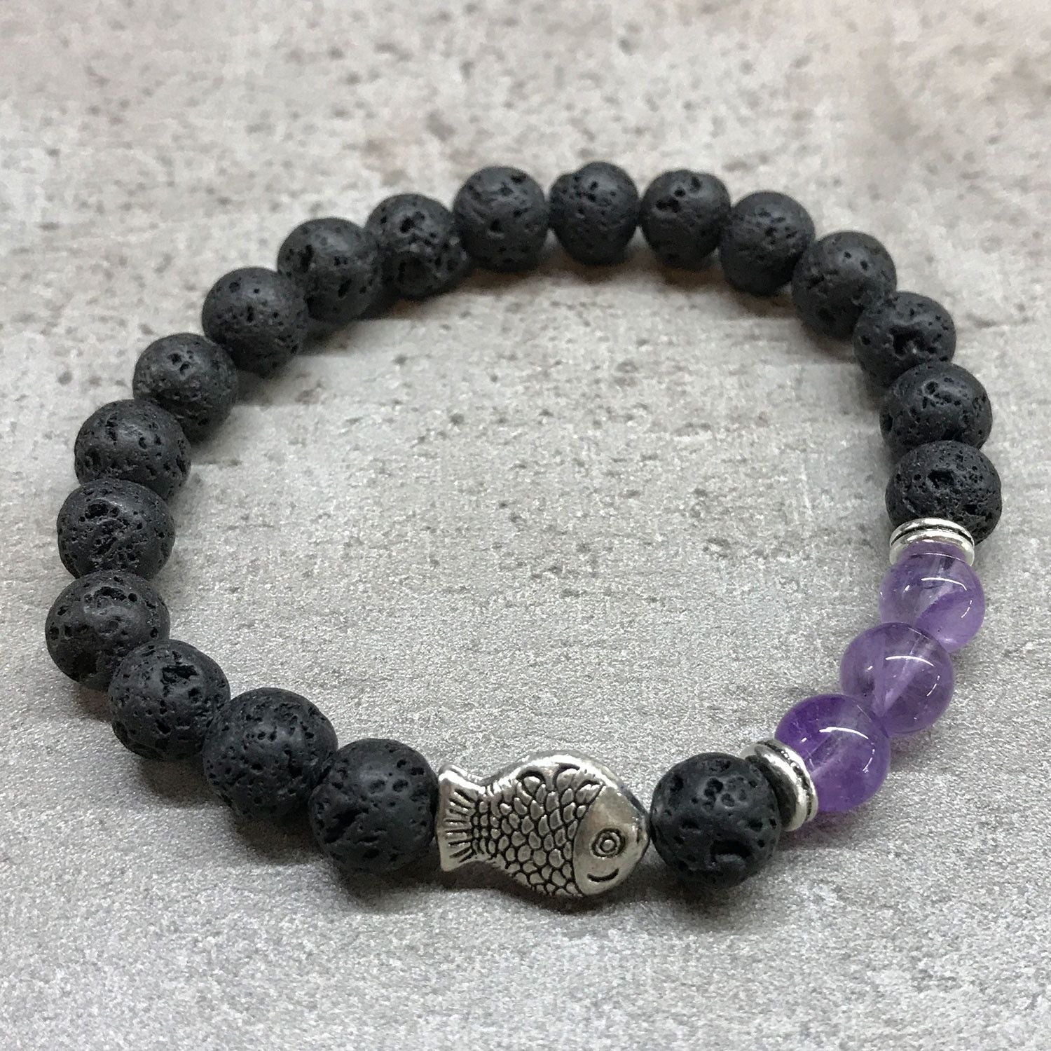 Lava Stone Bracelet - Fish Amethyst - Luna Panther