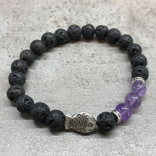 Lava Stone Bracelet - Fish Amethyst - Luna Panther alternate view
