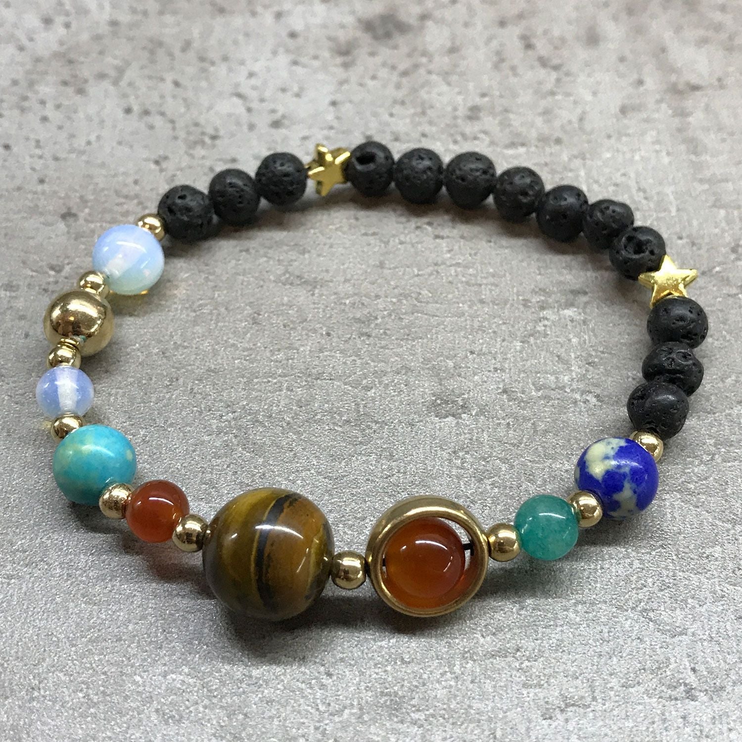 Lava Stone Bracelet - Gold Solar System - Luna Panther