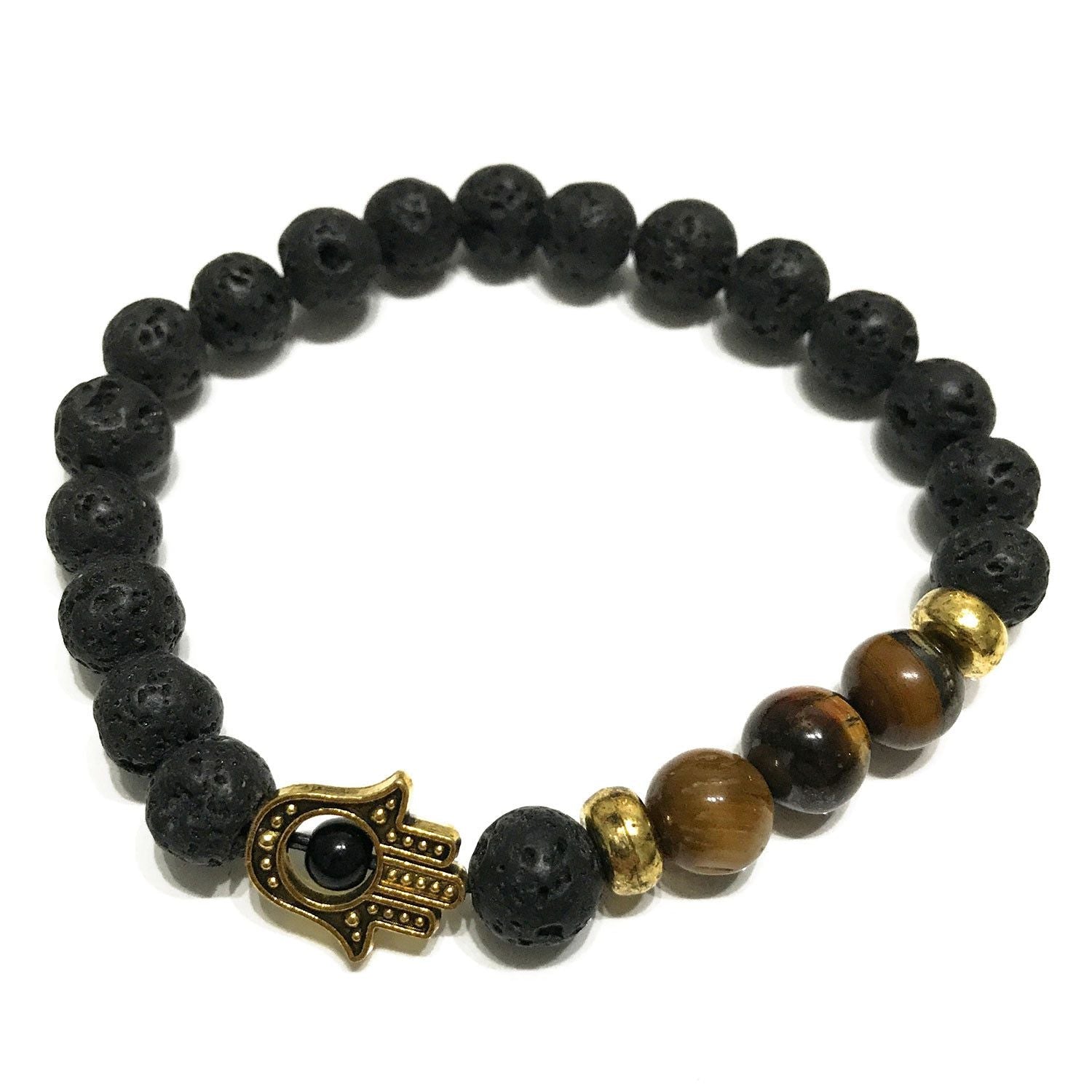Lava Stone Bracelet - Hamsa Tiger - eye - Luna Panther