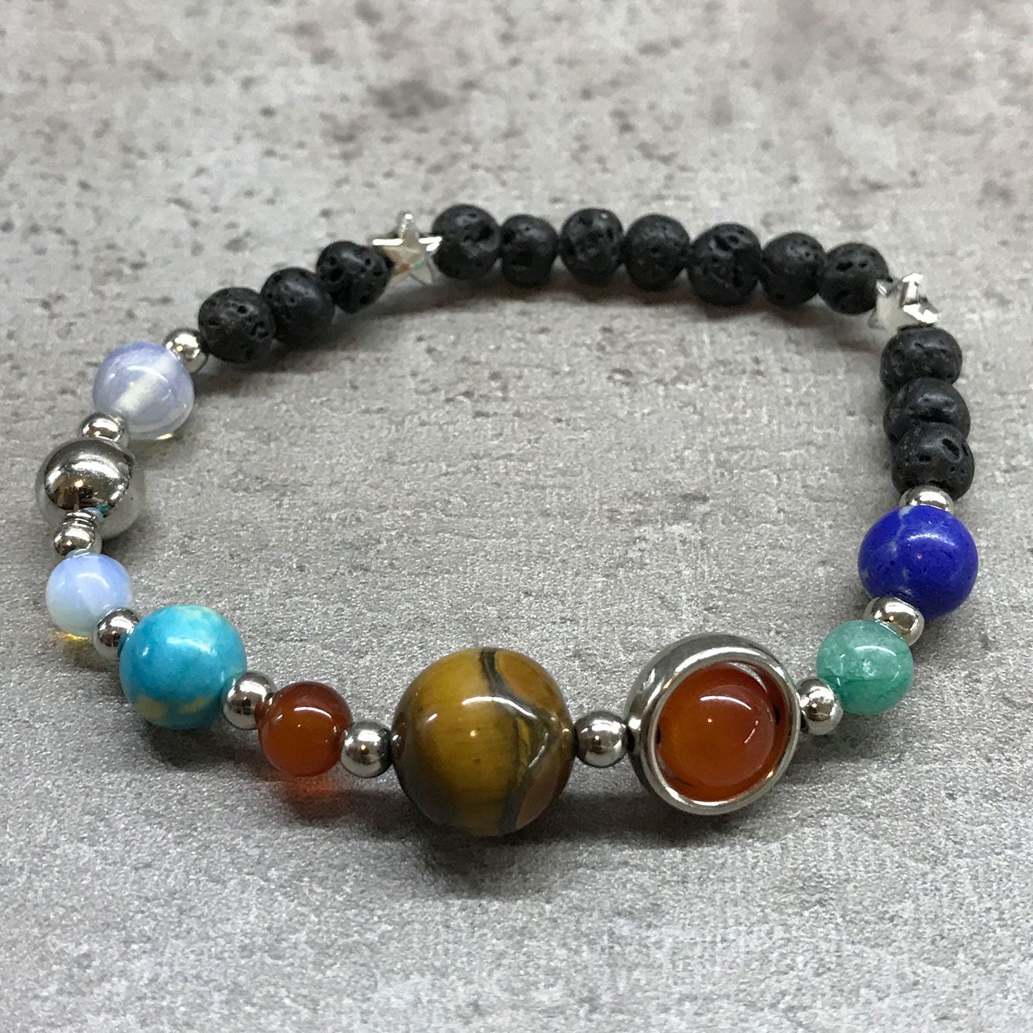 Lava Stone Bracelet - Silver Solar System - Luna Panther