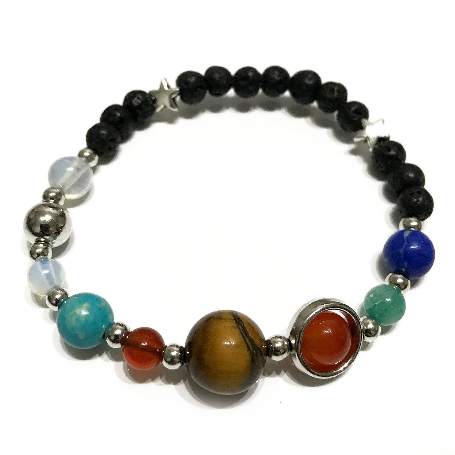 Lava Stone Bracelet - Silver Solar System - Luna Panther