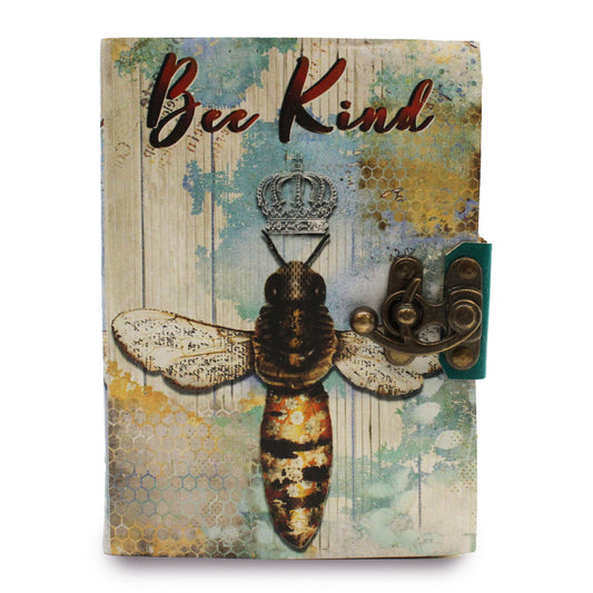 Leather "Bee Kind" Deckle - edge Notebook (7x5") - Luna Panther