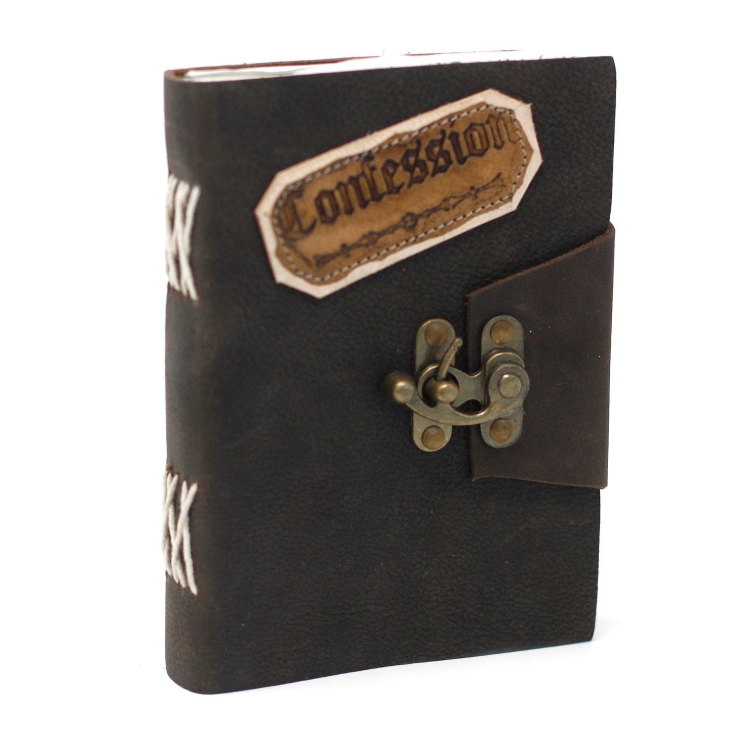 Leather Black Confessions with Lock Notebook (7x5") - Luna Panther