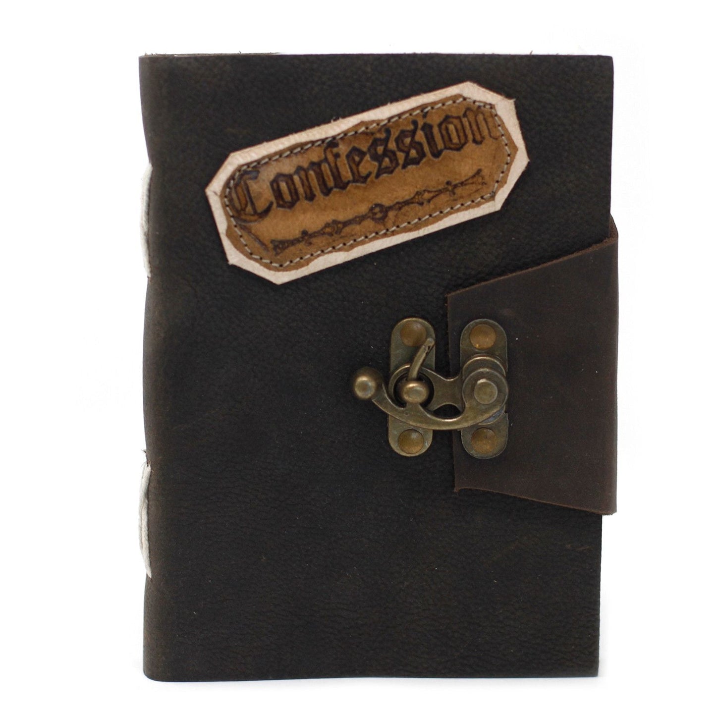 Leather Black Confessions with Lock Notebook (7x5") - Luna Panther