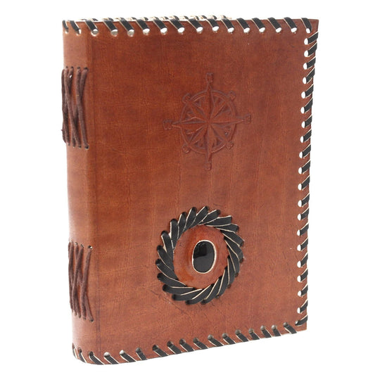 Leather Black onyx & Compas Notebook (7x5") - Luna Panther