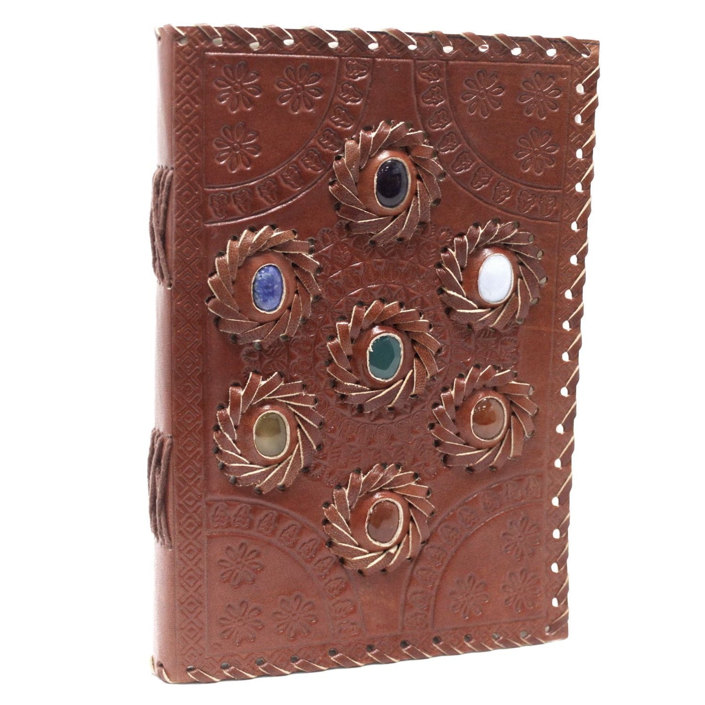 Leather Chakra Stone Notebook (6x9") - Luna Panther