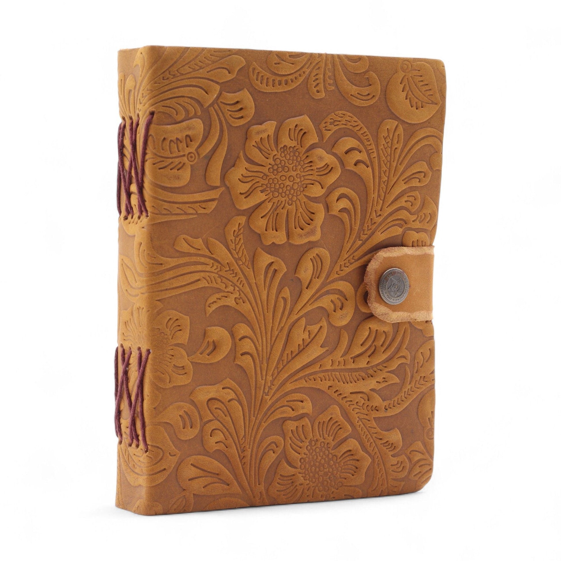 Leather Embossed Notebook - Tan Floral Pattern - 17.8×12.7 cm - Luna Panther