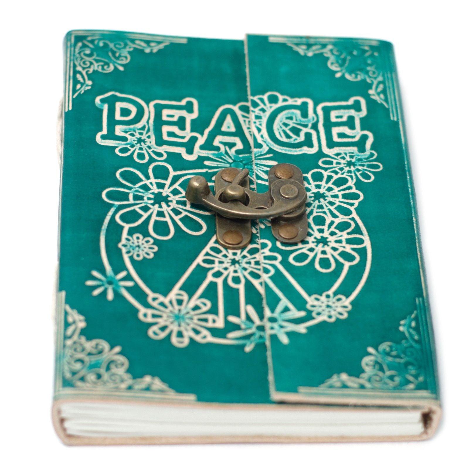 Leather Green Peace with Lock Notebook (7x5") - Luna Panther