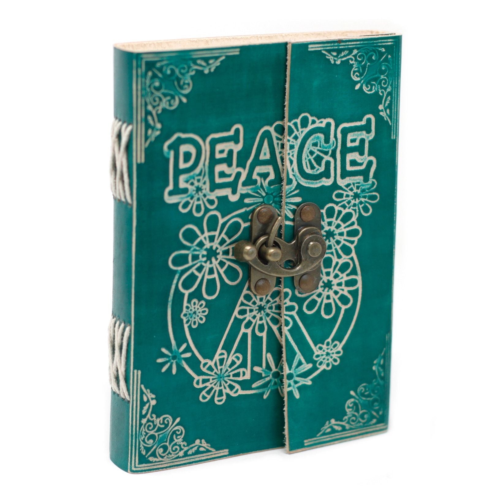 Leather Green Peace with Lock Notebook (7x5") - Luna Panther