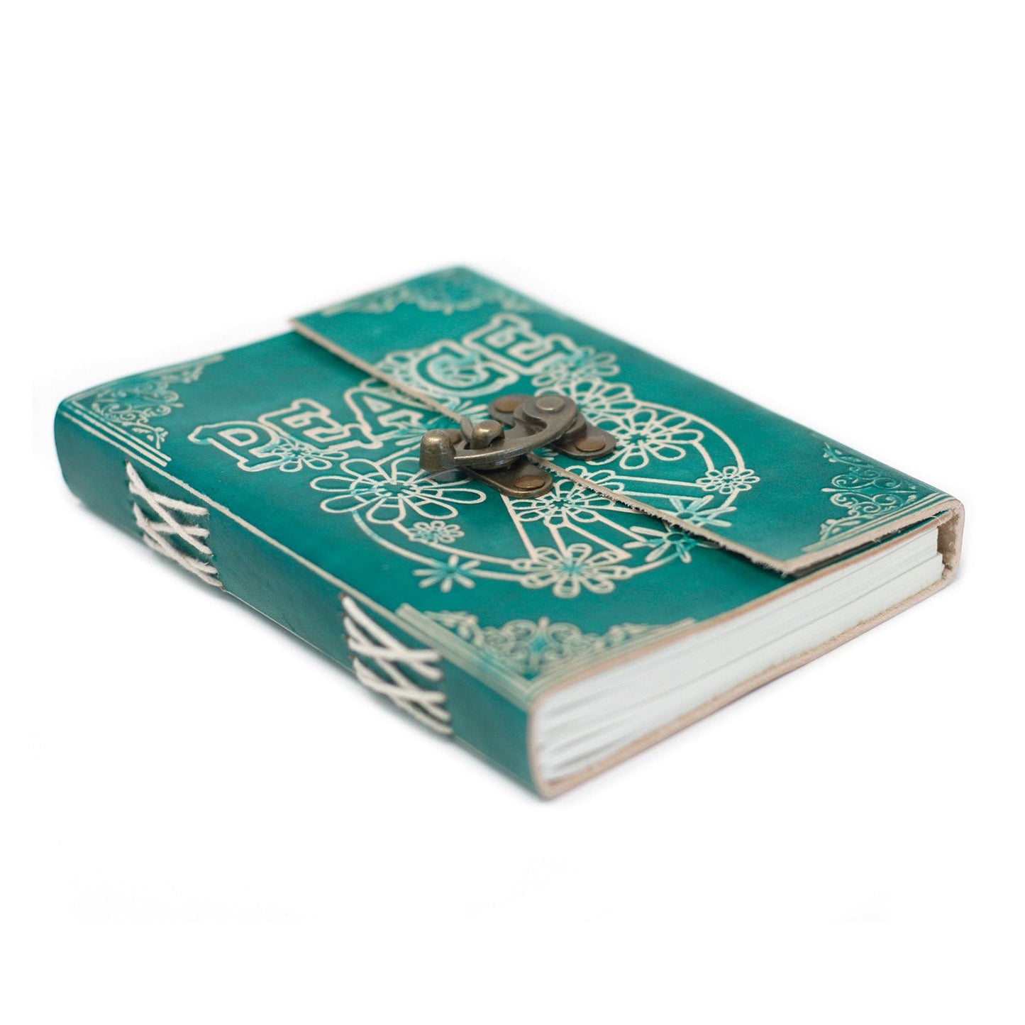 Leather Green Peace with Lock Notebook (7x5") - Luna Panther