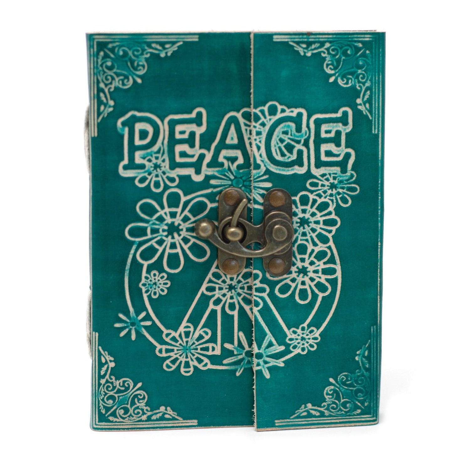 Leather Green Peace with Lock Notebook (7x5") - Luna Panther