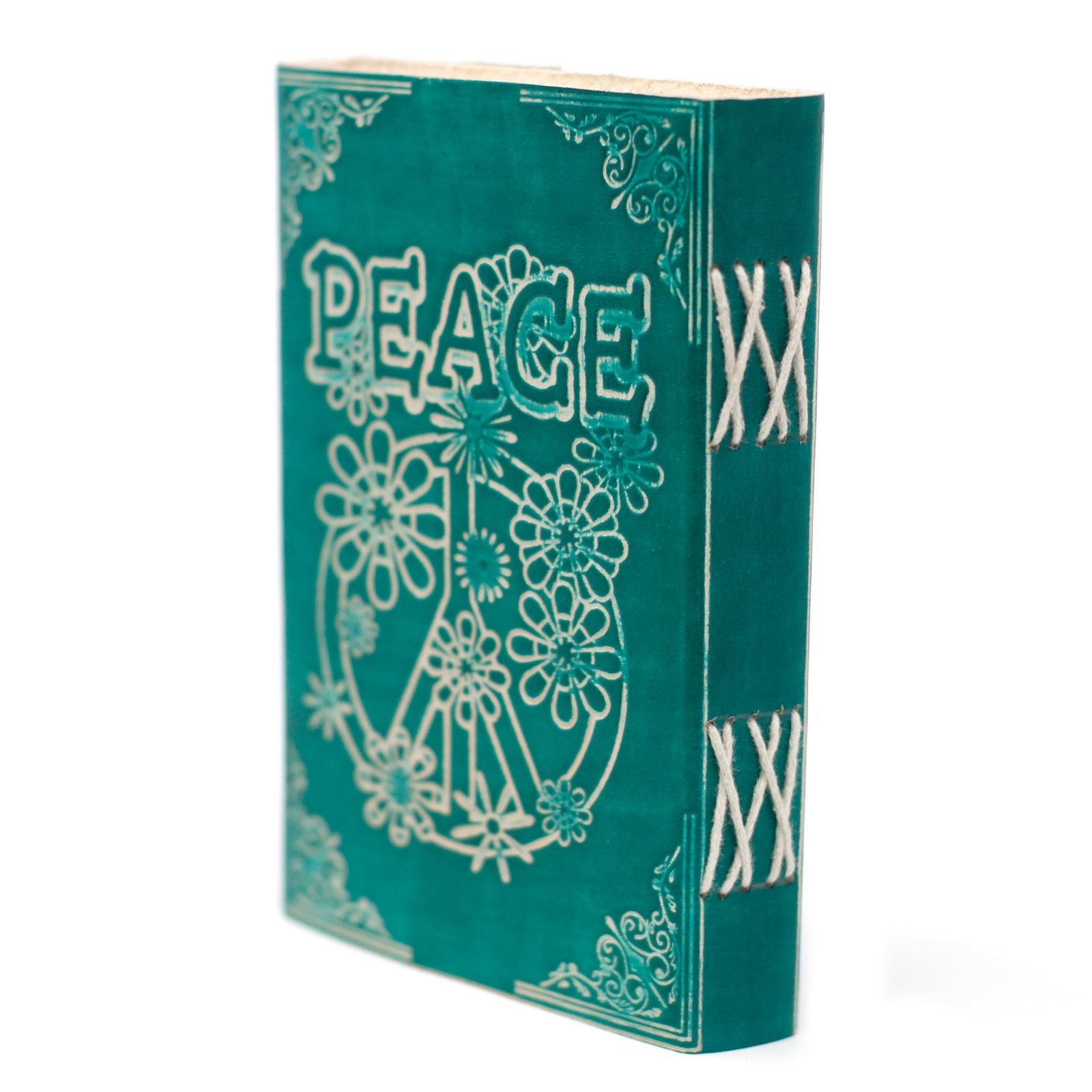 Leather Green Peace with Lock Notebook (7x5") - Luna Panther