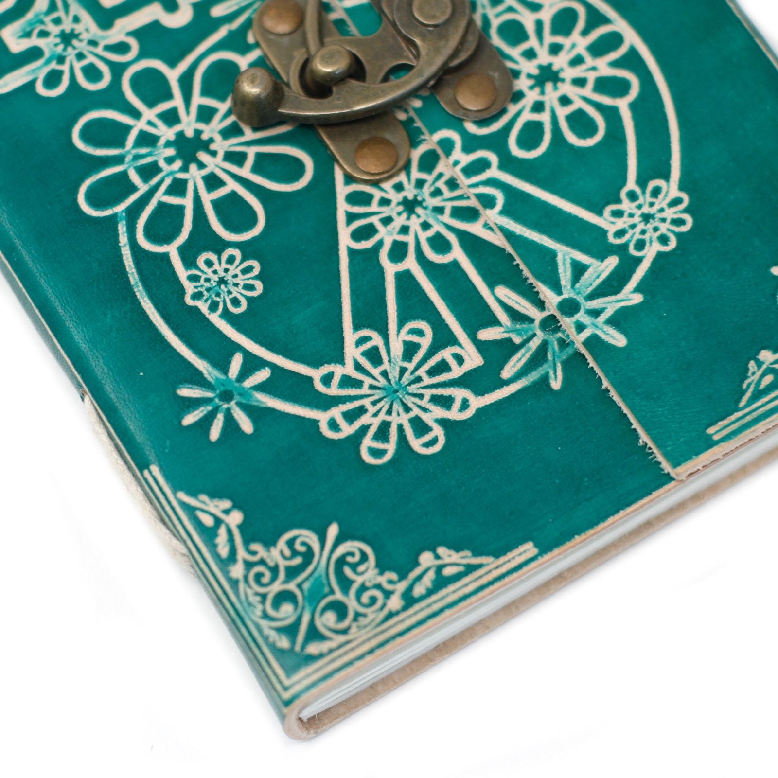 Leather Green Peace with Lock Notebook (7x5") - Luna Panther