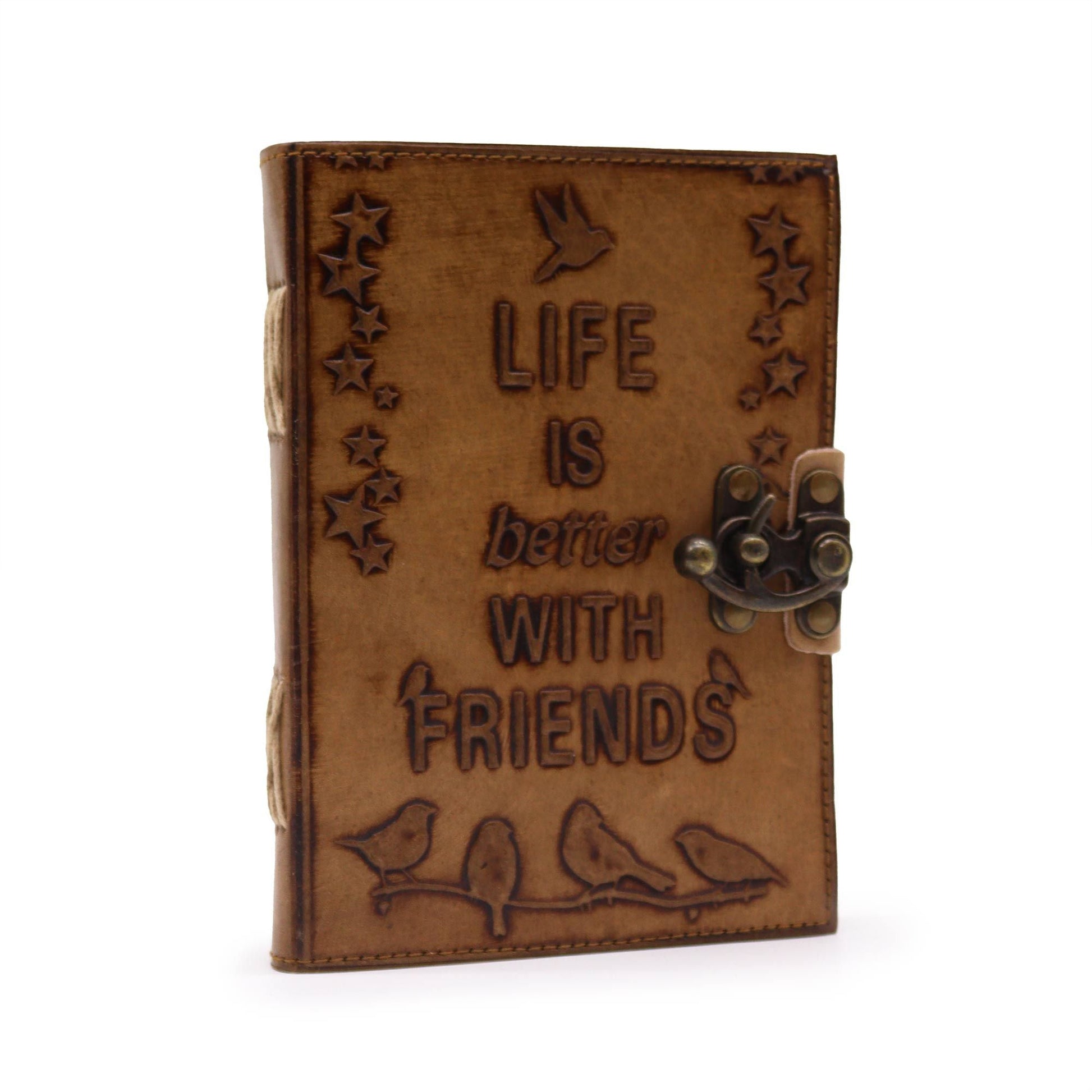 Leather Journel - Plain Paper - Life is Better with Friends - Luna Panther