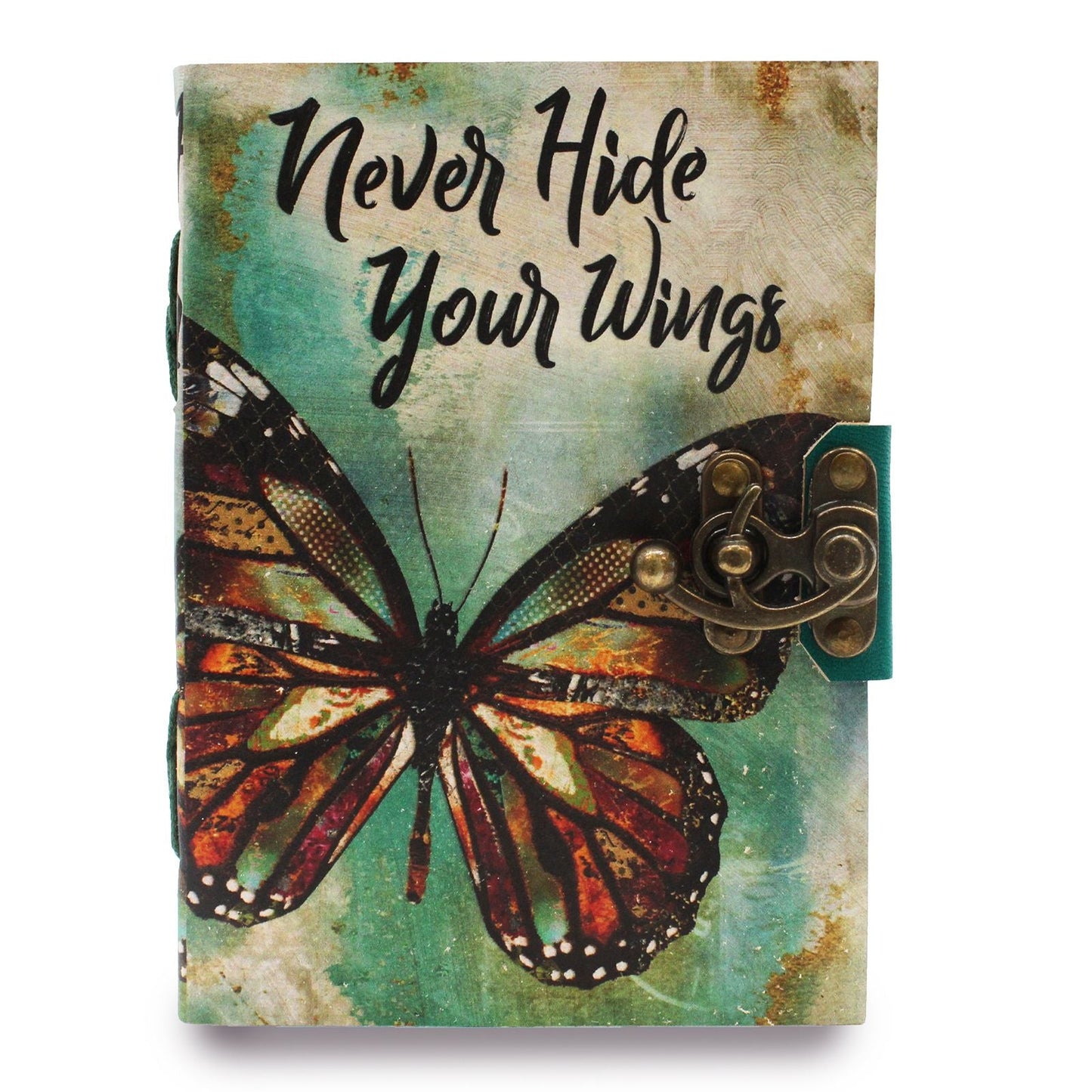 Leather "Never Hide Your Wings" Deckle - edge Notebook (7x5") - Luna Panther