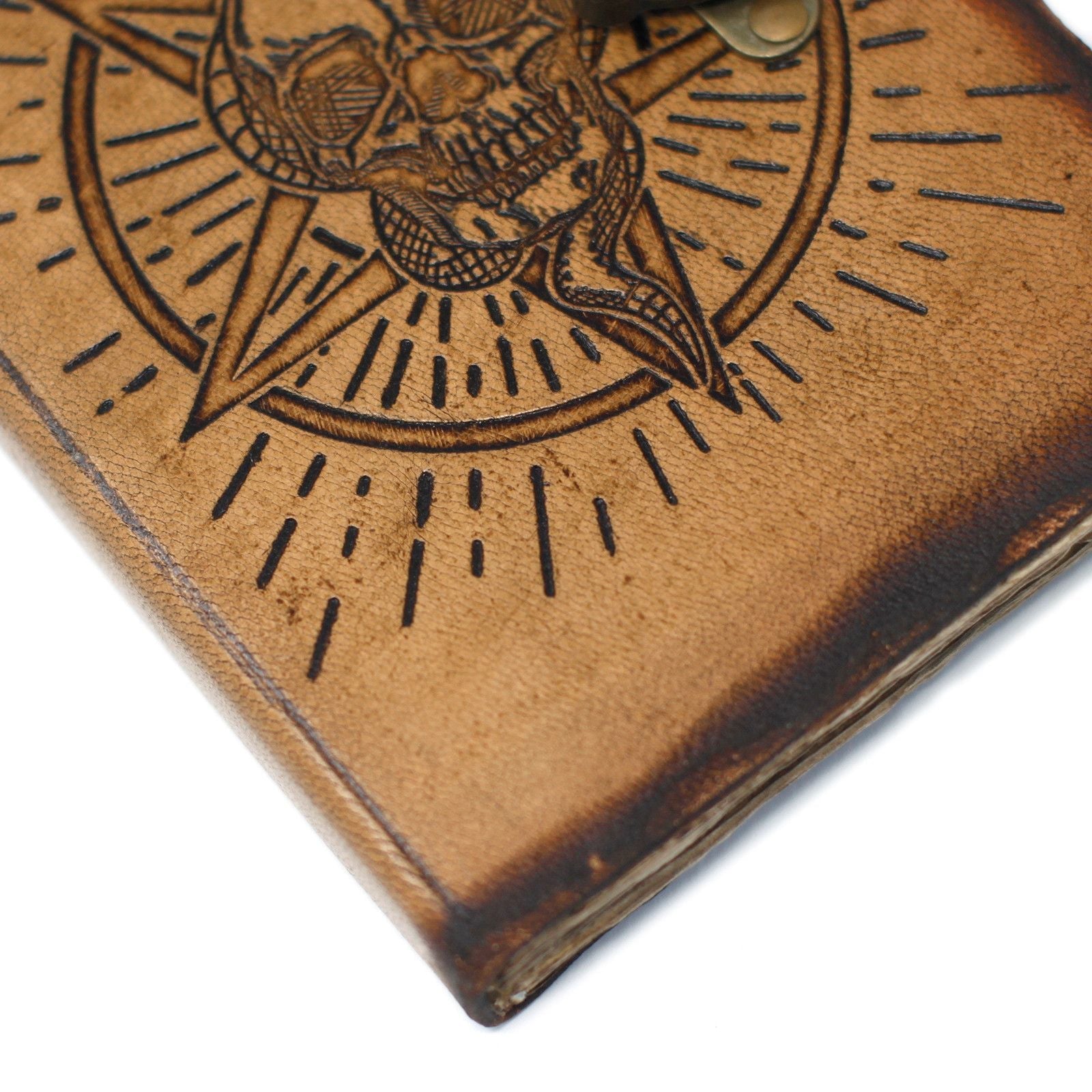 Leather Pentagon & Skull with Burns Detail Notebook (7x5") - Luna Panther