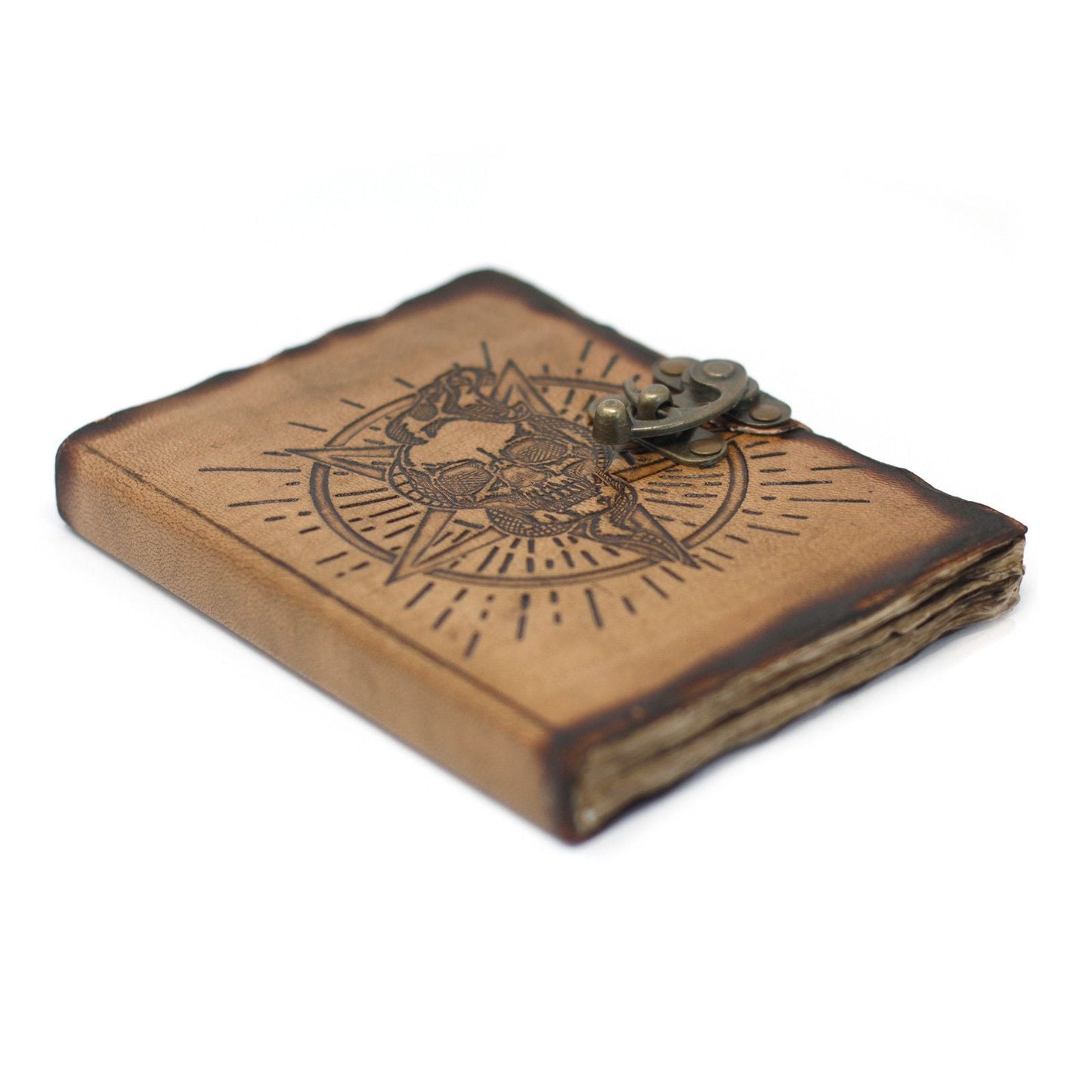 Leather Pentagon & Skull with Burns Detail Notebook (7x5") - Luna Panther