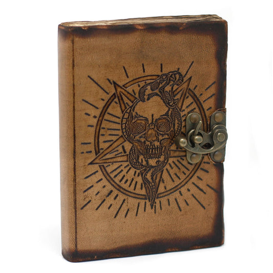 Leather Pentagon & Skull with Burns Detail Notebook (7x5") - Luna Panther
