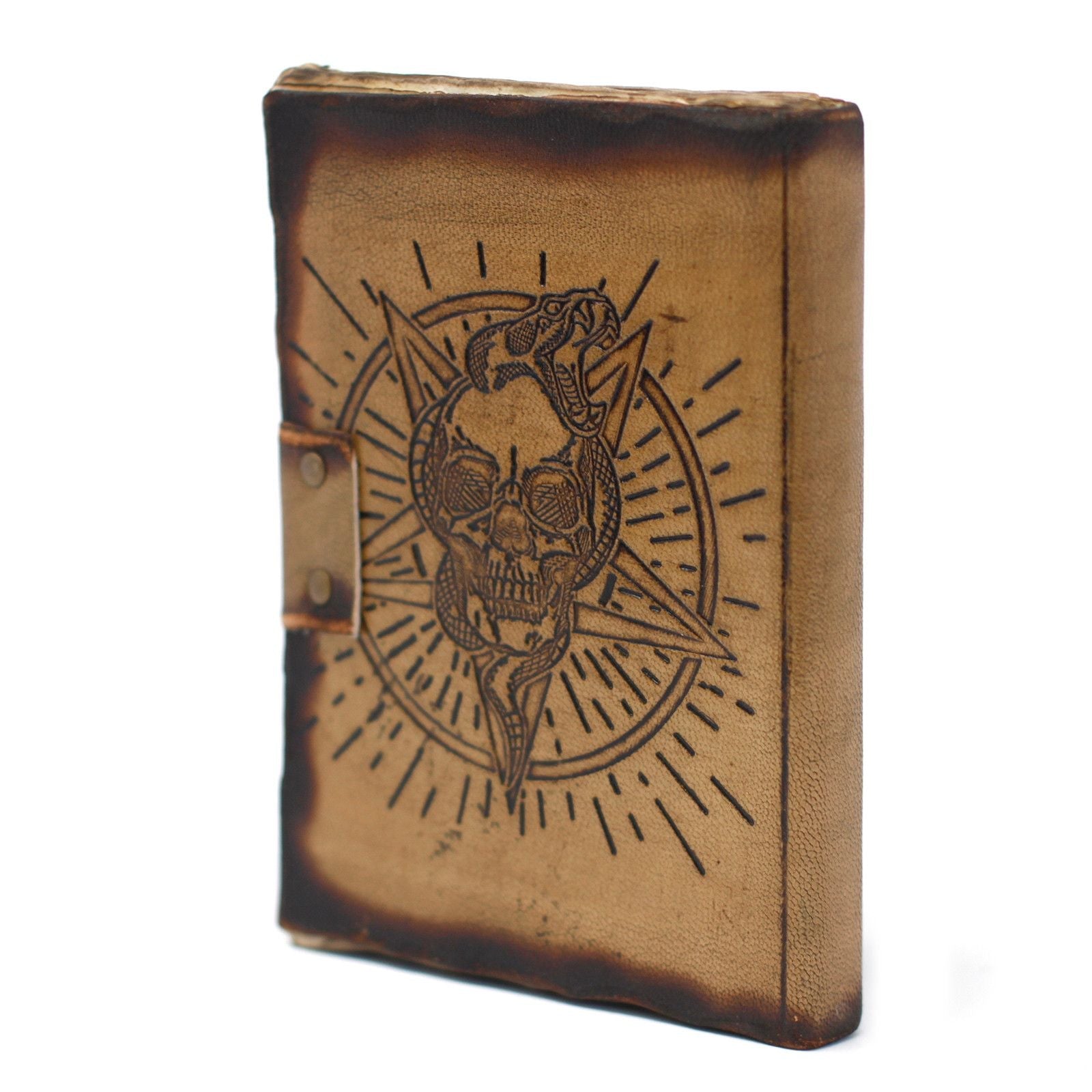 Leather Pentagon & Skull with Burns Detail Notebook (7x5") - Luna Panther