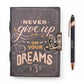 Leather Printed Notebook - Never Give Up On Your Dreams - 17.8×12.7 cm - Luna Panther