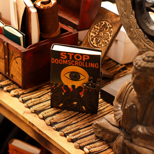 Leather Printed Notebook - Stop Doom Scrolling - 17.8x12.7 cm - Luna Panther