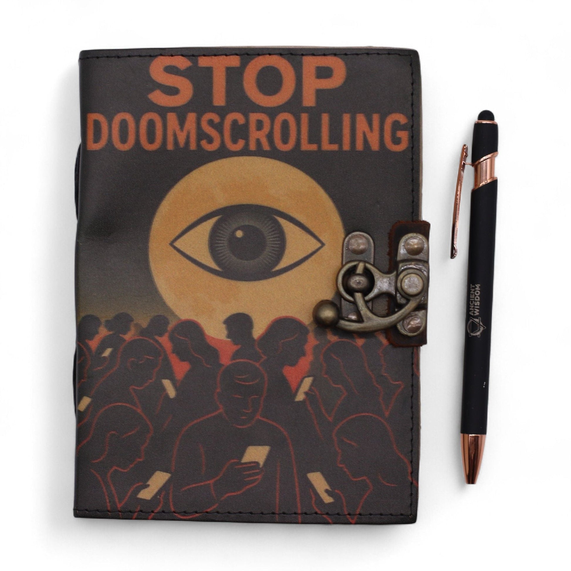 Leather Printed Notebook - Stop Doom Scrolling - 17.8x12.7 cm - Luna Panther