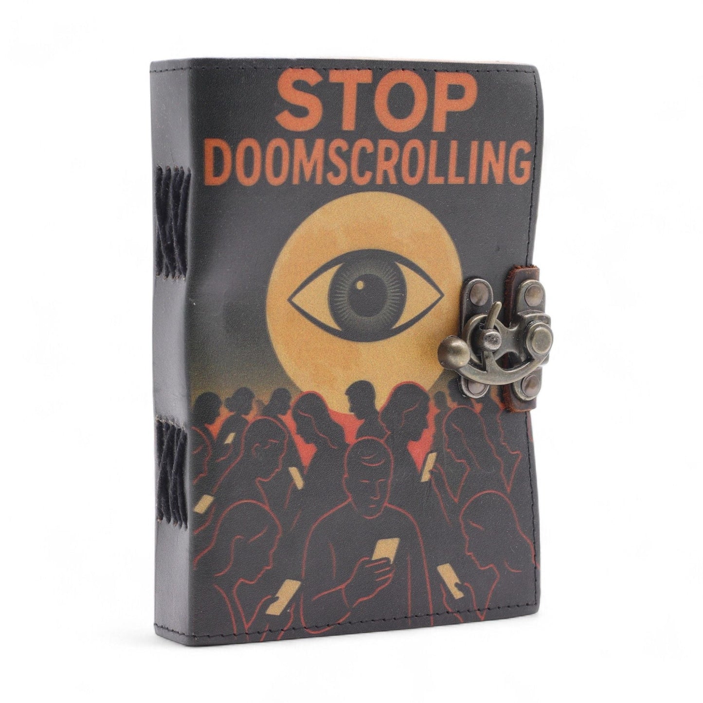 Leather Printed Notebook - Stop Doom Scrolling - 17.8x12.7 cm - Luna Panther