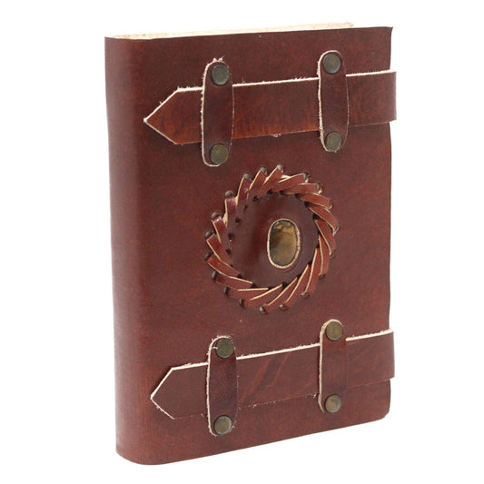 Leather Tigereye with Belts Notebook (6x4") - Luna Panther