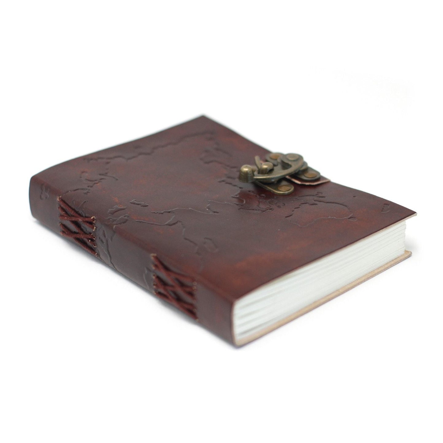 Leather World Map & Stitching Notebook (7x5") - Luna Panther