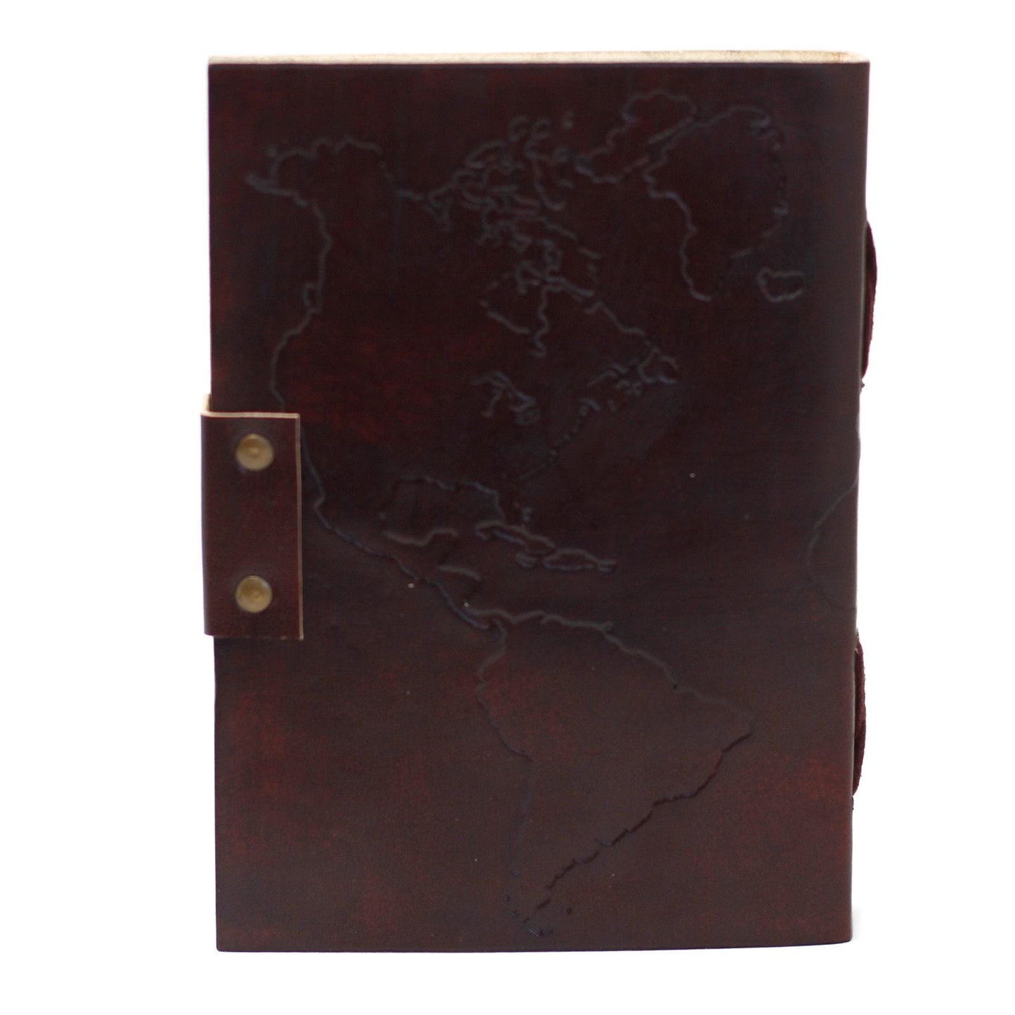 Leather World Map & Stitching Notebook (7x5") - Luna Panther