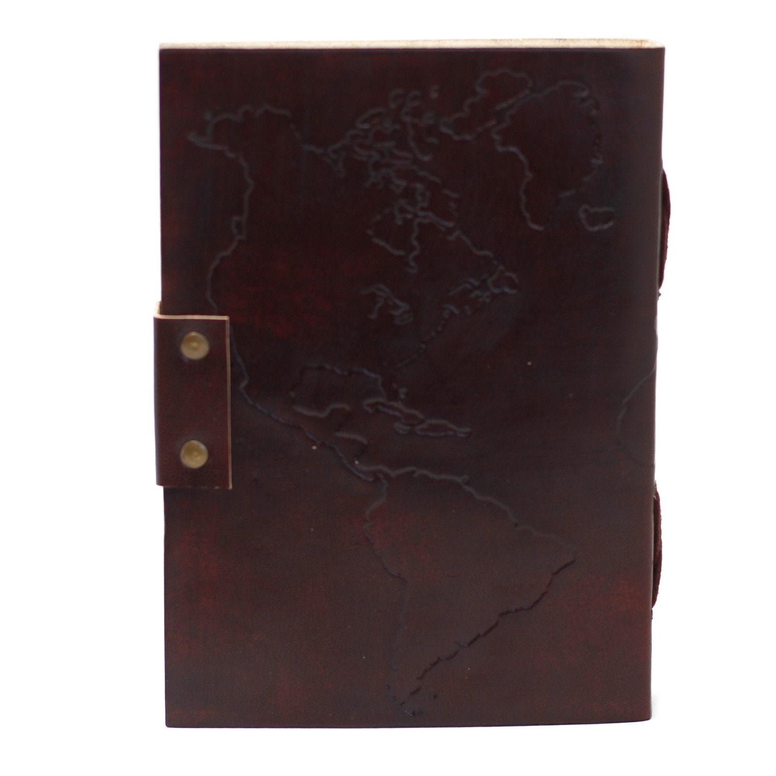 Leather World Map & Stitching Notebook (7x5") - Luna Panther