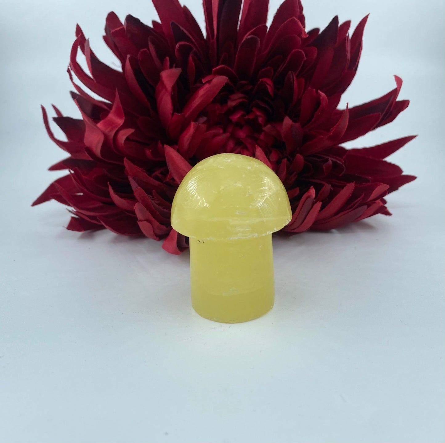 Polished Lemon Calcite Mushroom featuring soft translucent tone and gentle sheen - Luna Panther