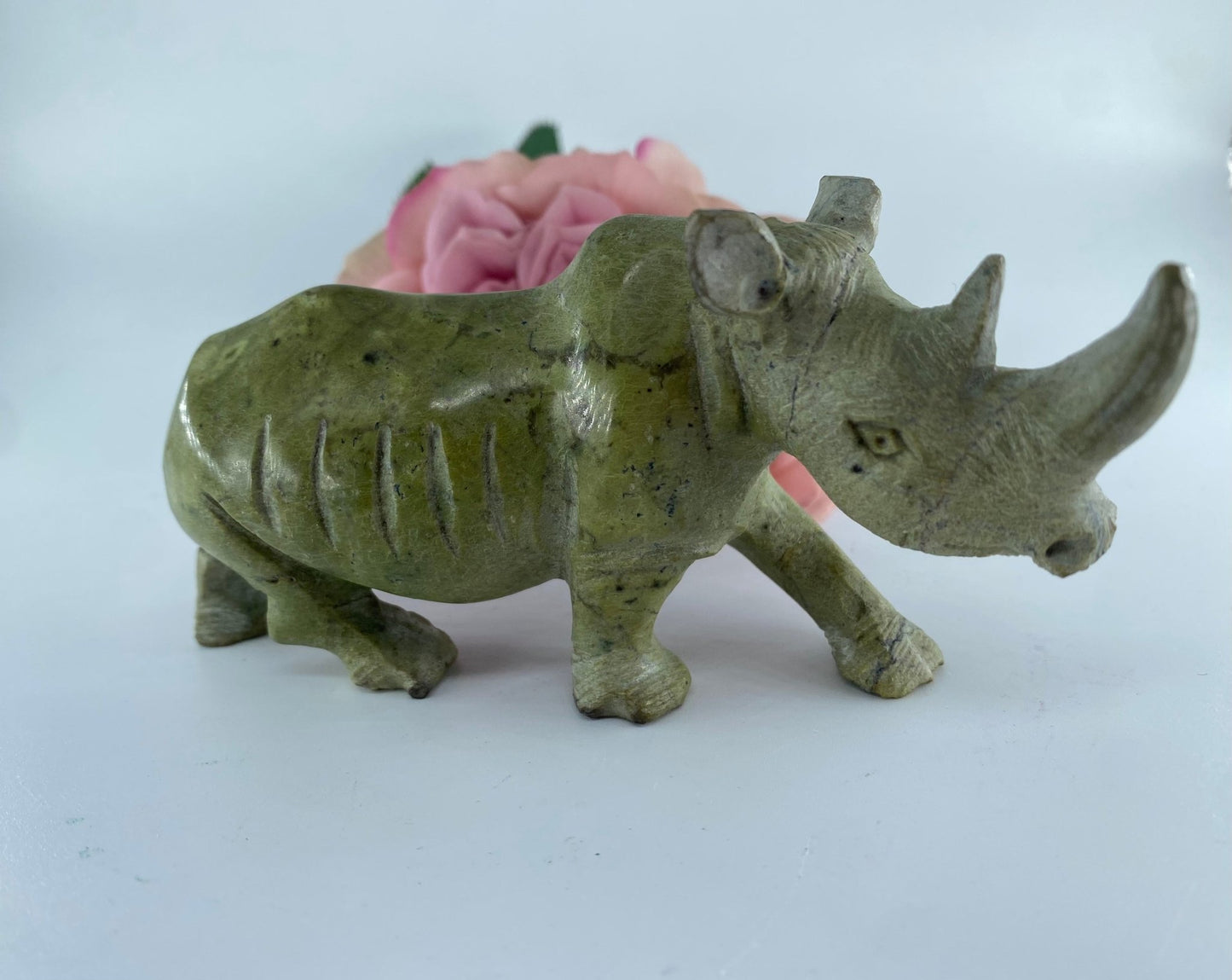 Polished Leopard Stone Rhino Sculpture 241 grams featuring natural patterning and unique variations - Luna Panther