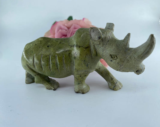 Polished Leopard Stone Rhino Sculpture 241 grams featuring natural patterning and unique variations - Luna Panther