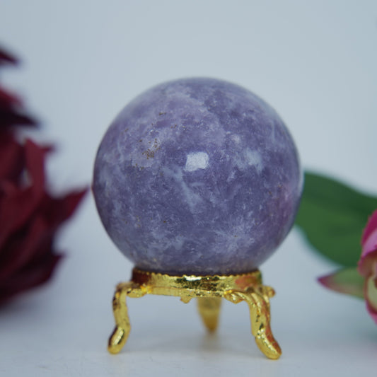 Polished Lepidolite Sphere 185g 50mm featuring lilac-mauve tone with mica sparkle - Luna Panther