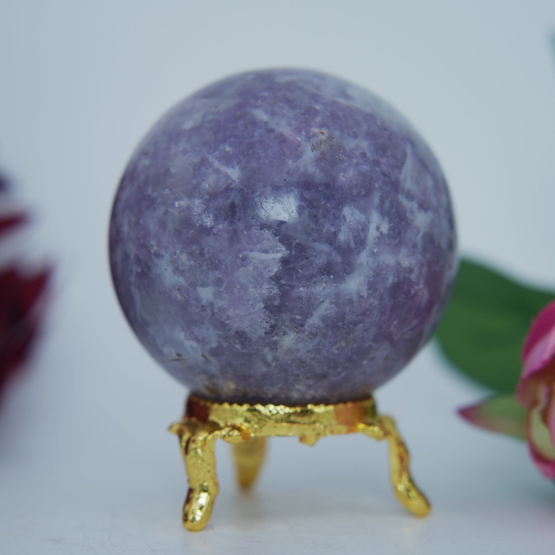 Polished Lepidolite Sphere 265g 57mm featuring lilac-mauve tone with mica sparkle - Luna Panther