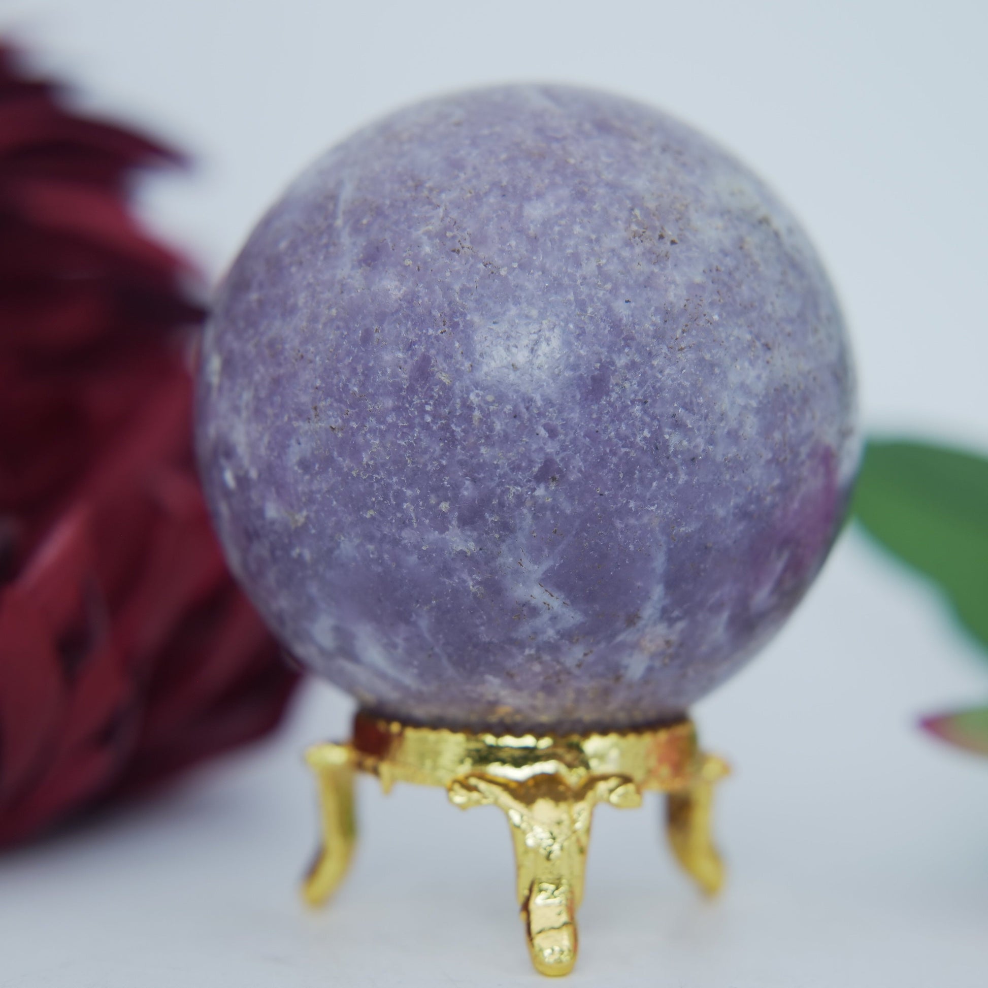 Polished Lepidolite Sphere 294g 59mm featuring lilac-mauve tone with mica sparkle - Luna Panther