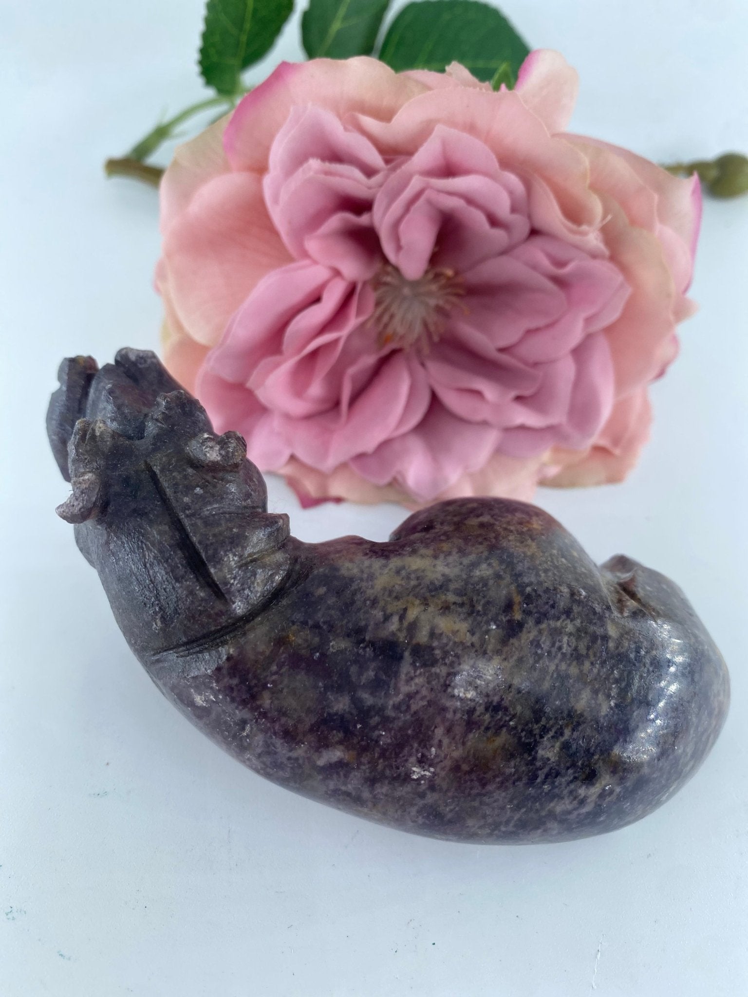 Polished Lepiodite Hand Carved Hippopotamus 242G featuring natural patterning and unique variations - Luna Panther