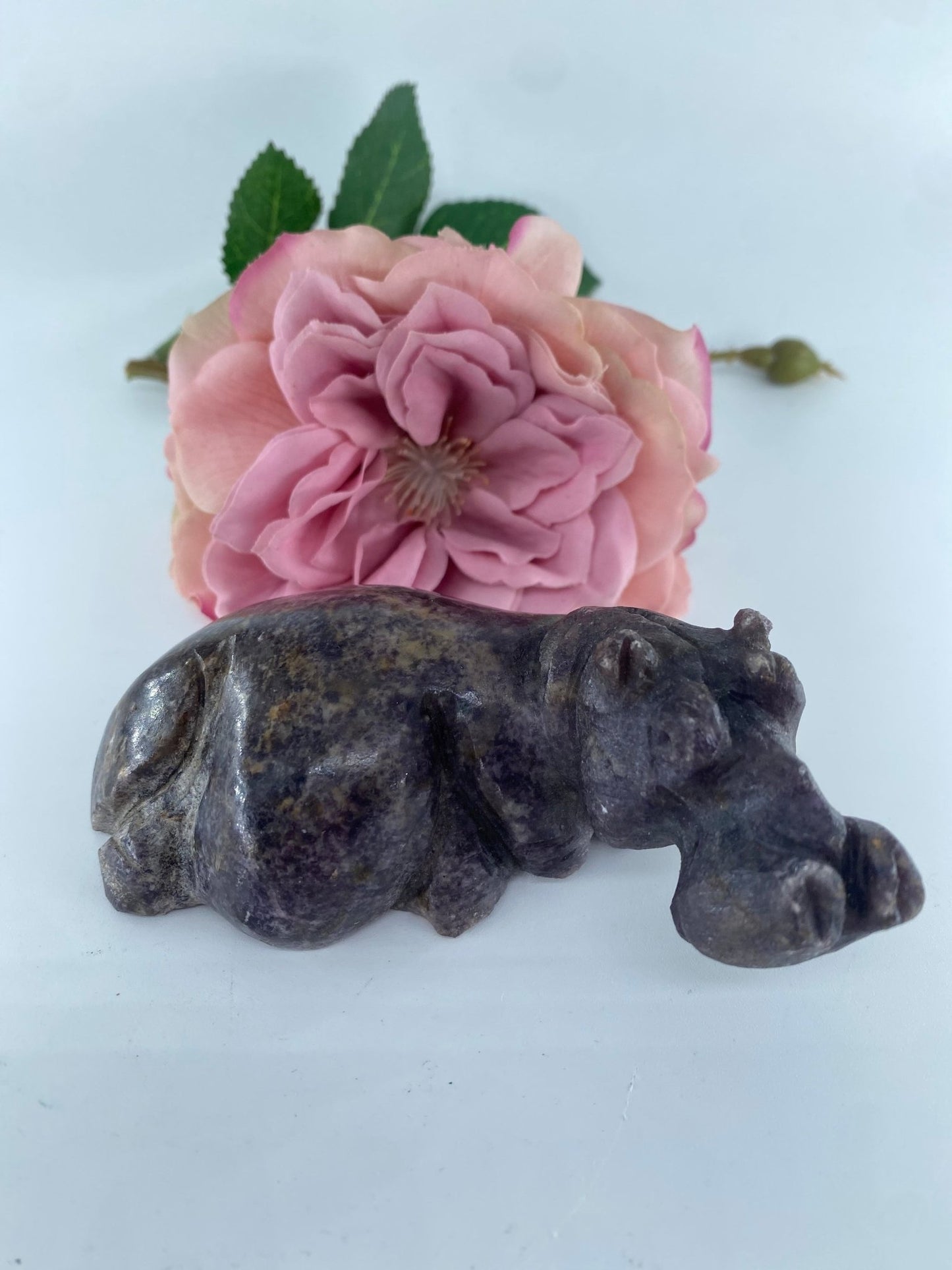 Polished Lepiodite Hand Carved Hippopotamus 242g featuring natural patterning and unique variations - Luna Panther